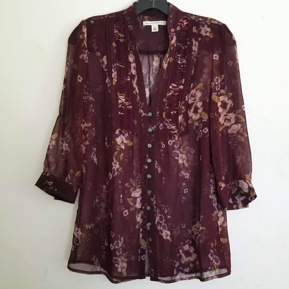 Banana Republic Floral Button Front Sheer Blouse